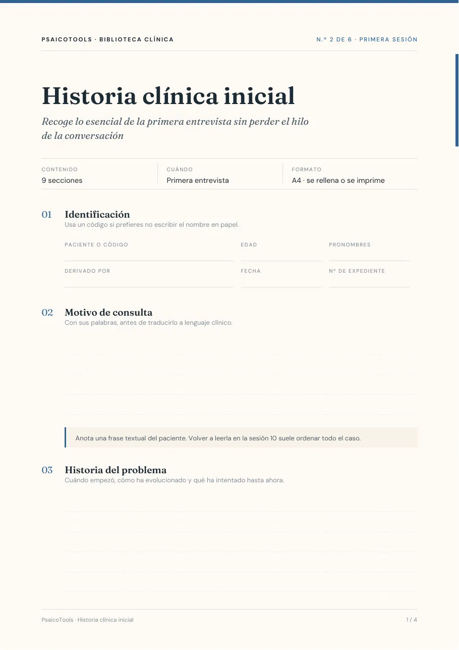 Página 1 de 4 de la plantilla «Historia clínica inicial» en PDF