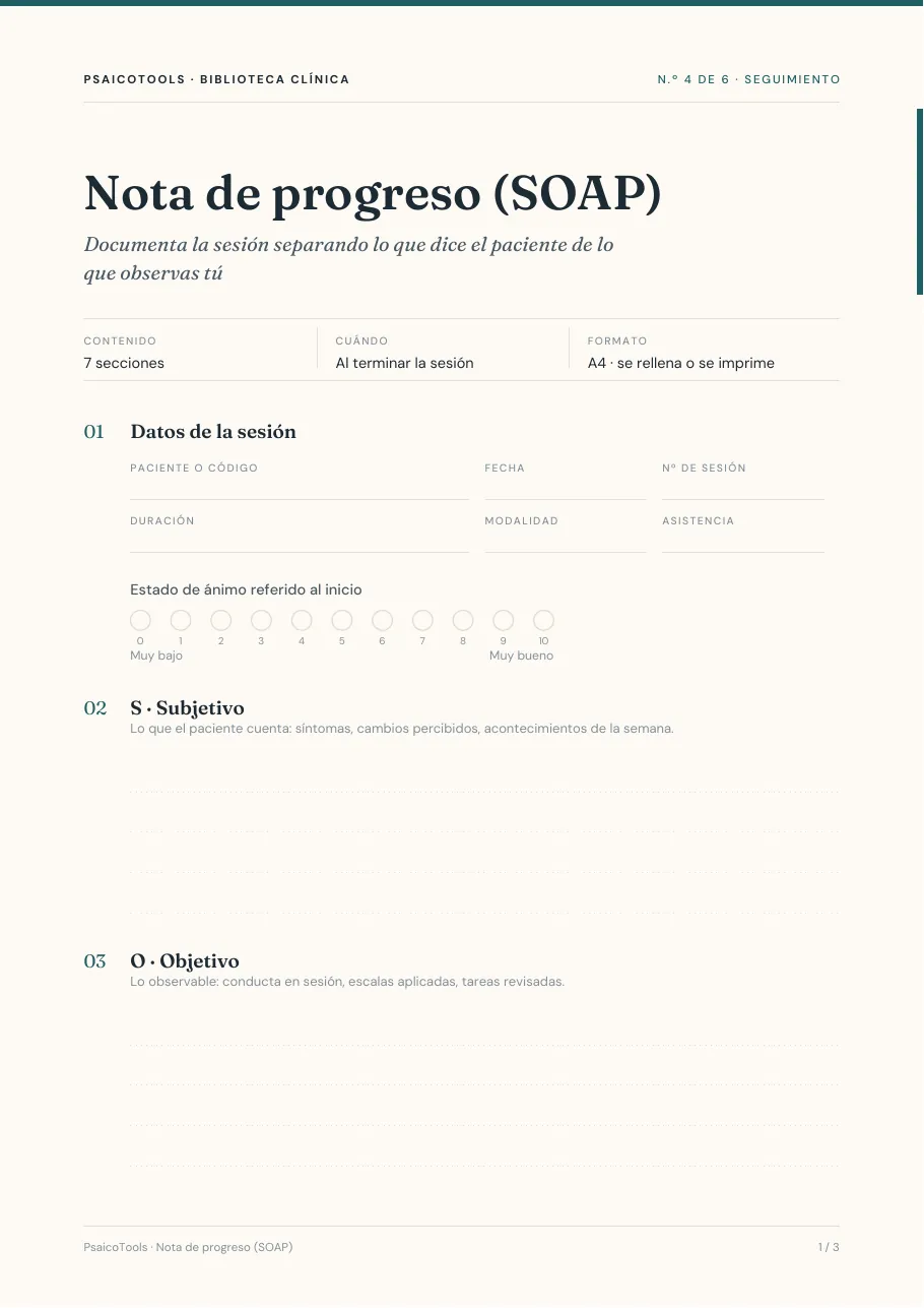 Página 1 de 3 de la plantilla «Nota de progreso (SOAP)» en PDF